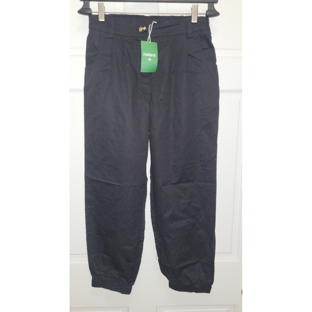 Halara 100% Cotton Pleated Joggers w/ Zip Fly & Elastic Ankles - Black - Small